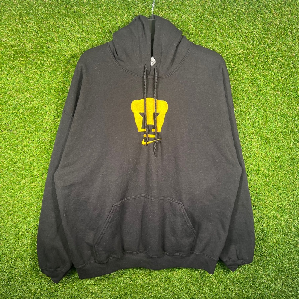 Gildan Pumas UNAM Soccer Hoodie Mens XL Black Yellow Heavy Blend Pullover